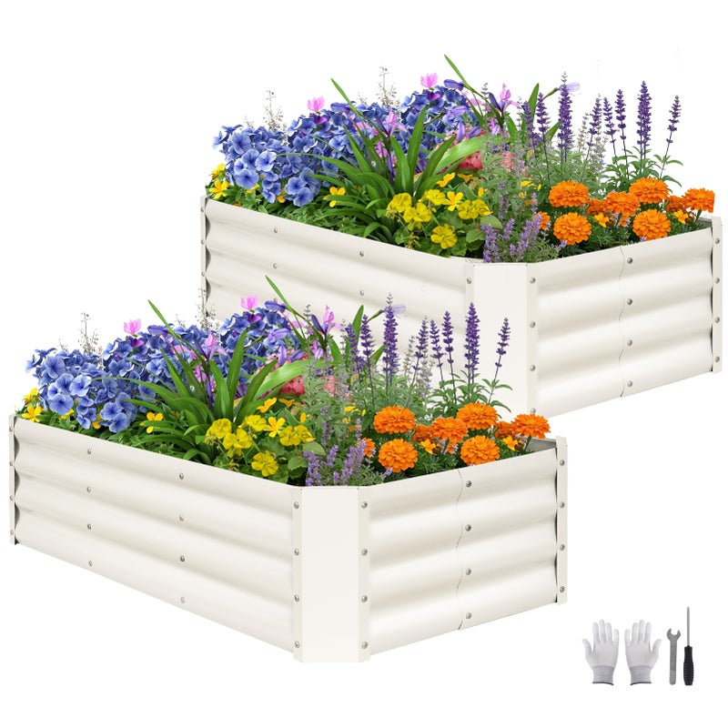 ZORMY 2 Pcs 4x2x1ft Galvanized Raised Garden Bed Outdoor, Metal Planter Boxes with Easy Assembly, Planter Raised Beds for Gardening, Flower, Plants, Vegetable, Herb - White - Image 1