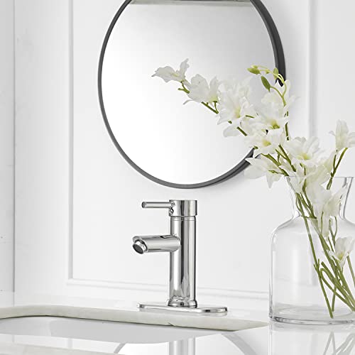 Green Spring Greenspring Chrome Bathroom Faucet 1 Hole, Single Lever Bathroom Sink Faucets Modern Deck Mount One Hole Lavatory Vanity Faucet with Deck Plate and Supply Line, Brass - Image 3