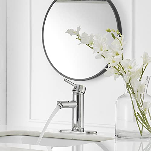 Green Spring Greenspring Chrome Bathroom Faucet 1 Hole, Single Lever Bathroom Sink Faucets Modern Deck Mount One Hole Lavatory Vanity Faucet with Deck Plate and Supply Line, Brass - Image 4
