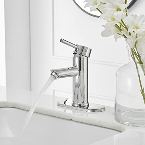 Green Spring Greenspring Chrome Bathroom Faucet 1 Hole, Single Lever Bathroom Sink Faucets Modern Deck Mount One Hole Lavatory Vanity Faucet with Deck Plate and Supply Line, Brass - Image 5