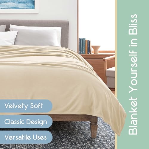 Vellux Twin Size Microfleece Blanket | Fleece Bed Blanket | All-Season Comfort| Supersoft Lightweight Throw Blanket | Plush Throw Blanket for Bed Couch or Sofa | Travel Blanket | Pet-Friendly | Ivory - Image 3