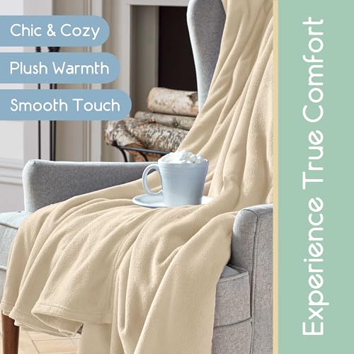 Vellux Twin Size Microfleece Blanket | Fleece Bed Blanket | All-Season Comfort| Supersoft Lightweight Throw Blanket | Plush Throw Blanket for Bed Couch or Sofa | Travel Blanket | Pet-Friendly | Ivory - Image 5