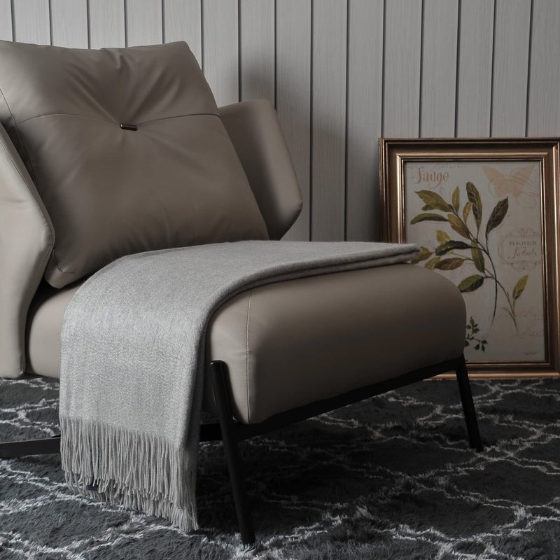 EP Mode 100% Pure Cashmere Throw Blanket for Sofa  Classic Design with Gift Box (Lt. Heather Grey) - Image 2