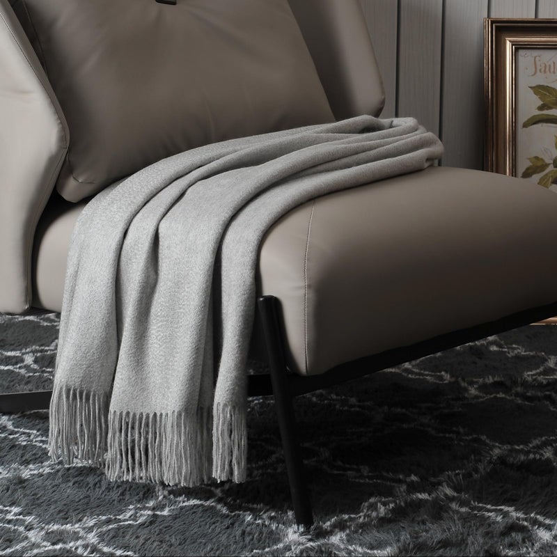 EP Mode 100% Pure Cashmere Throw Blanket for Sofa  Classic Design with Gift Box (Lt. Heather Grey) - Image 3
