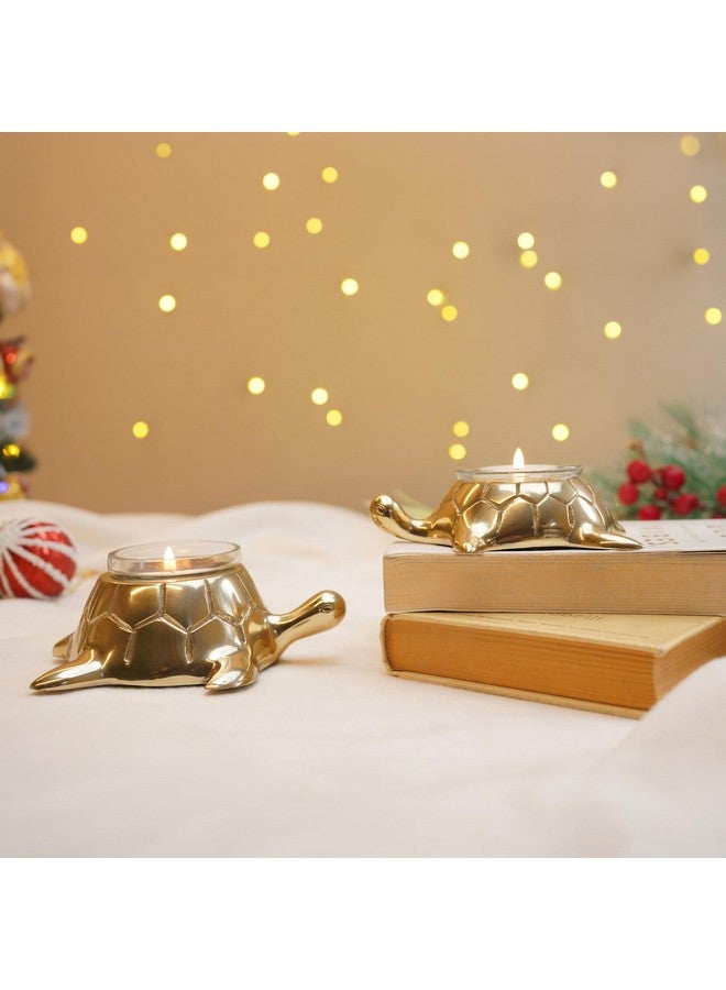 BEHOMA Golden Turtle Votive Holder Set of Mother and Child | Elegant Home and Office Dcor Accessories for Living Room | Collectibles Perfect for Birthday, Mother's Day | Votives Candle Included - Image 1