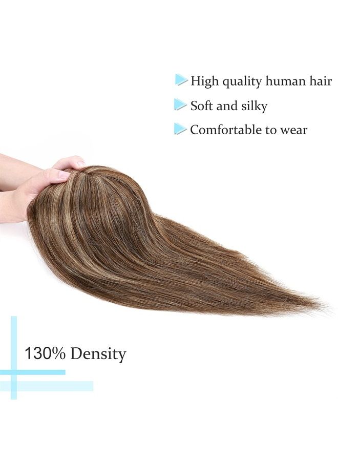 SEGO Hair Toppers for Women Real Human Hair No Bangs 130% Density 10 * 12CM Silk Base 100% Remy Human Hair Clip in Top Wiglet Hair Pieces for Thinning Hair-6 Inch Medium Brown&Dark Blonde - Image 3