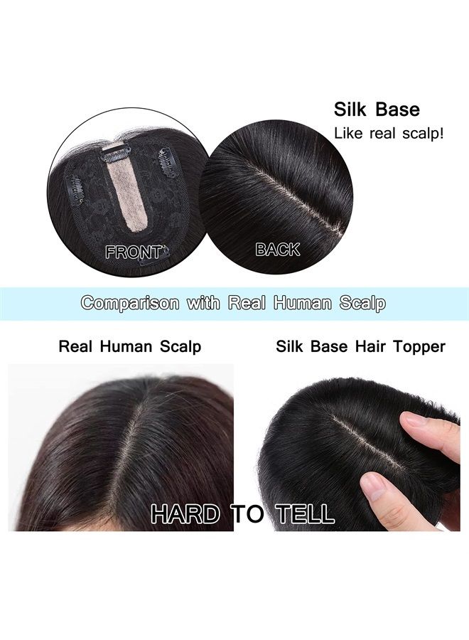 SEGO Hair Toppers for Women Real Human Hair No Bangs 130% Density 10 * 12CM Silk Base 100% Remy Human Hair Clip in Top Wiglet Hair Pieces for Thinning Hair-6 Inch Medium Brown&Dark Blonde - Image 4