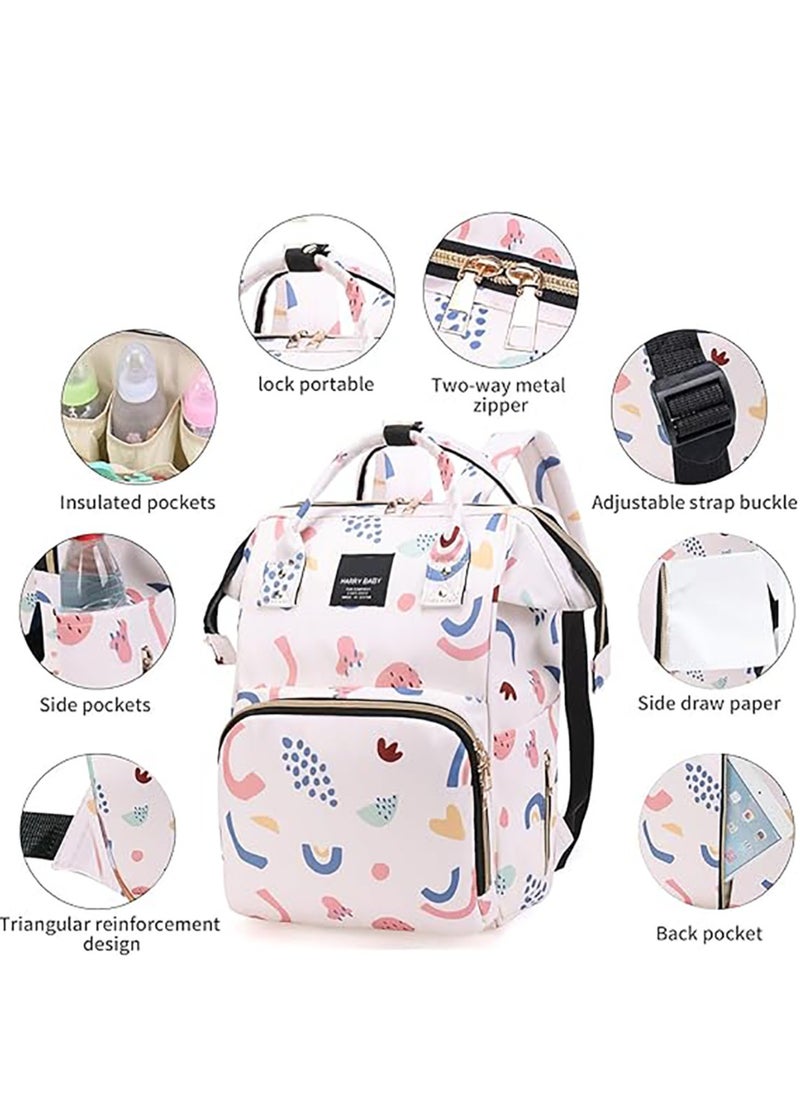 Yoawllty - Multifunction Waterproof Baby Diaper Bag, Diaper Bag Backpack Baby Essentials Travel Tote Changing Backpacks(Strawberry White) - Image 1