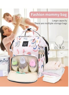Yoawllty Multifunction Waterproof Baby Diaper Bag, Diaper Bag Backpack Baby Essentials Travel Tote Changing Backpacks(Strawberry White)  - Image 4