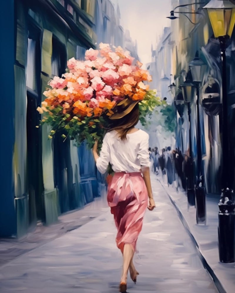Tucocoo Holding Bouquet Woman Paint by Number Lady walk on Street DIY Painting on Canvas with Brushes Acrylic Paints Paint by Numbers for Adults and Kids Students Beginner DIY Kit 16x20 Inchwithout Frame - Image 3