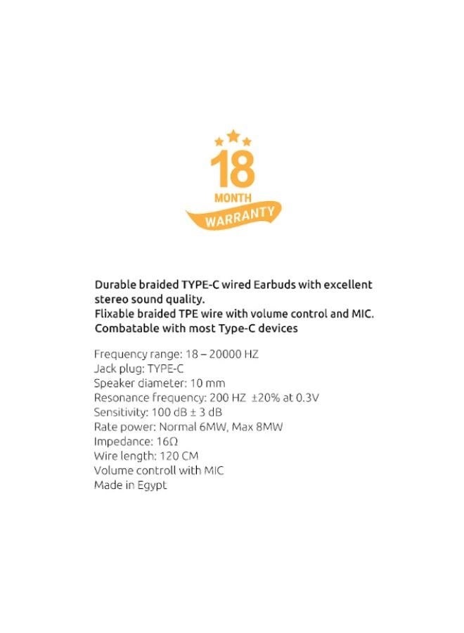 sia BRAIDED WIRED TYPE-C EARBUDS WITH 2 MIC AND VOLUME CONTROL 1.2M - Image 2