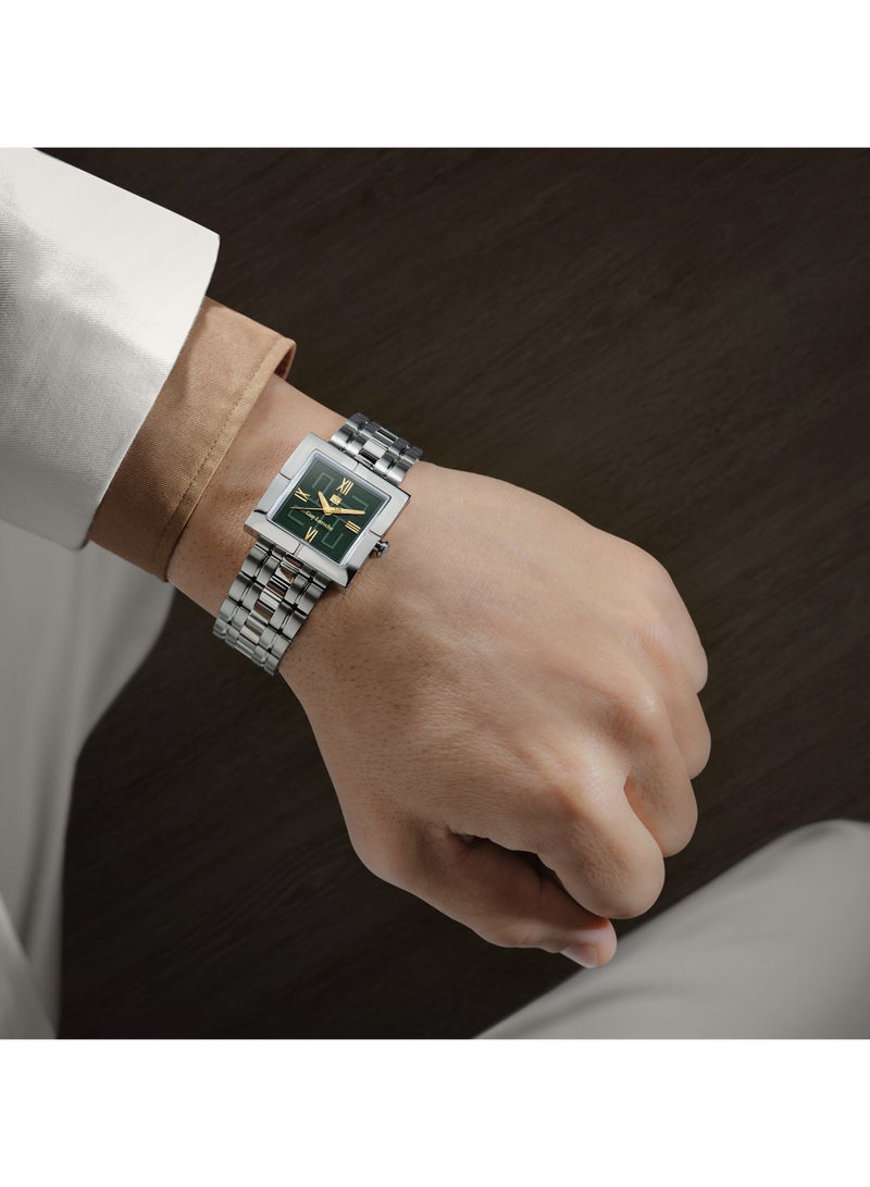 Guy Laroche ساعة كاميل للرجال 31 مم مصنوعة في سويسرا بقرص مربع أخضر وسوار من الفولاذ المقاوم للصدأ - Image 5