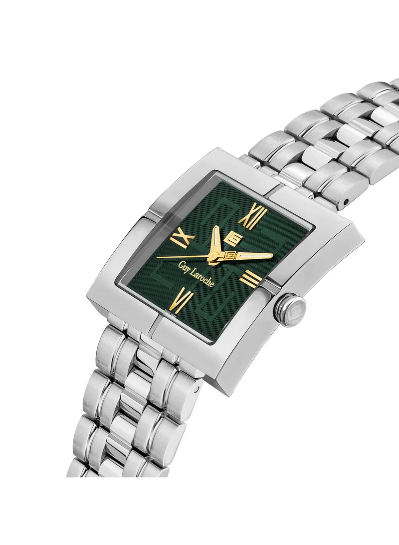 Guy Laroche Camille Green Square Dial and Stainless Steel Bracelet Analog Watch for Men 31mm
