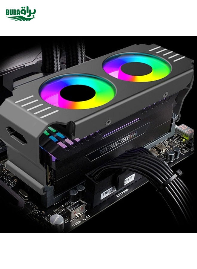 Desktop ARGB Memory Cooler PWM Temperature Control Dual Fan, For DDR / DDR2 / DDR3 / DDR4 / DDR5(White)