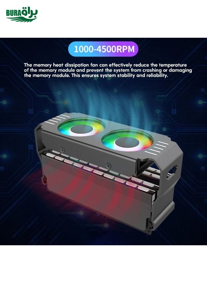 Desktop ARGB Memory Cooler PWM Temperature Control Dual Fan, For DDR / DDR2 / DDR3 / DDR4 / DDR5(White)