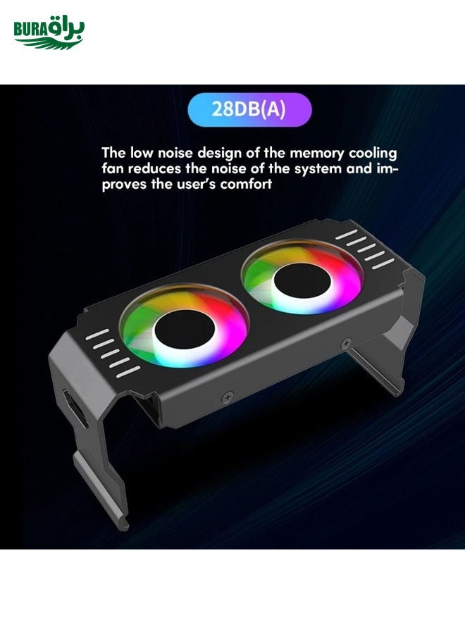 Desktop ARGB Memory Cooler PWM Temperature Control Dual Fan, For DDR / DDR2 / DDR3 / DDR4 / DDR5(White)