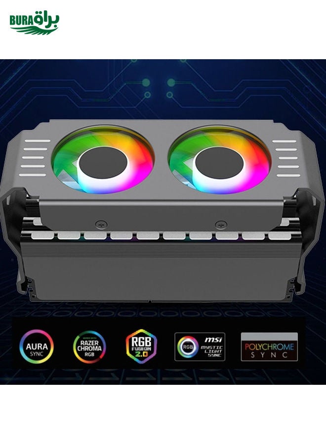 Desktop ARGB Memory Cooler PWM Temperature Control Dual Fan, For DDR / DDR2 / DDR3 / DDR4 / DDR5(White)