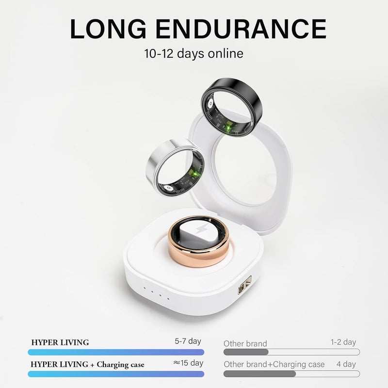 حلقة تتبع الصحة,رصد السعرات الحرارية / معدل ضربات القلب / قياس الأكسجين,مع حالة الشحن,خواتم الصحة للنساء والرجال,بطاريات طويلة الأمد حلقة النوم (الذهب ، 8) - Image 2