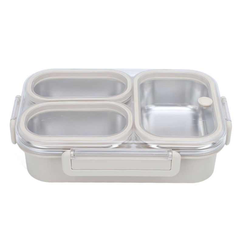 Divided Lunch Box: 3 Compartments, 304 Stainless Steel With PP Shell, Leakproof, Portable Heatable Lunch Container - Detachable Easy-to-Clean Design, Reusable Food Storage Box for Office, Student, Gym - Image 1