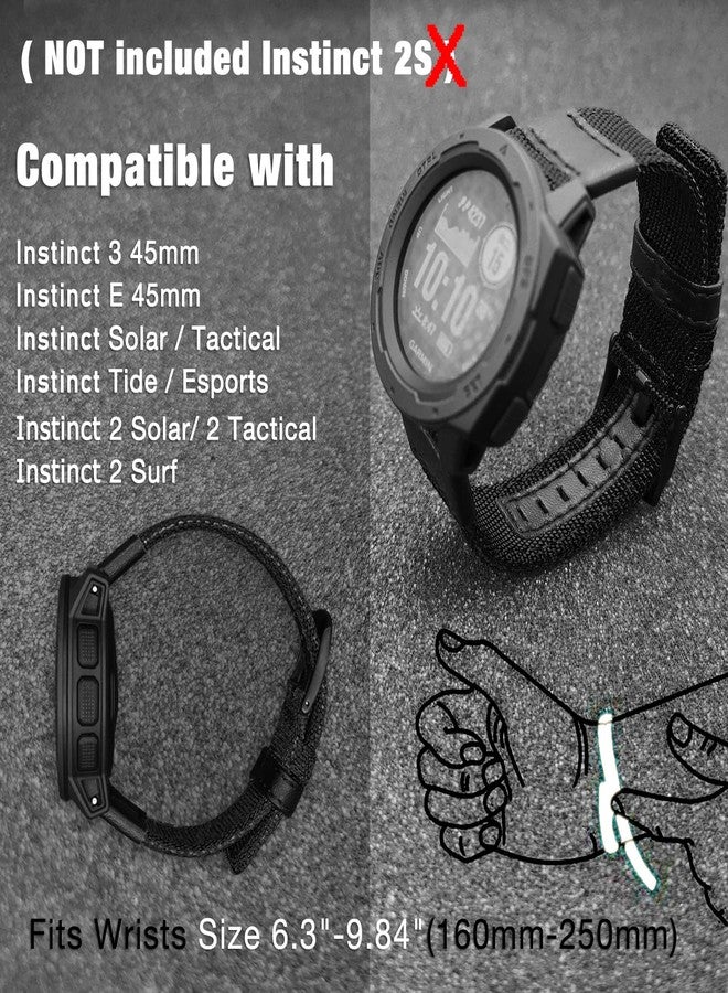 Abanen 22mm Nylon Military Style Watch Bands for Garmin Instinct 3 45mm/ 2 Solar, Woven Fabric Durable Wristband Strap for Instinct E 45mm/ Tactical/Tide/Esports (Black) - Image 4