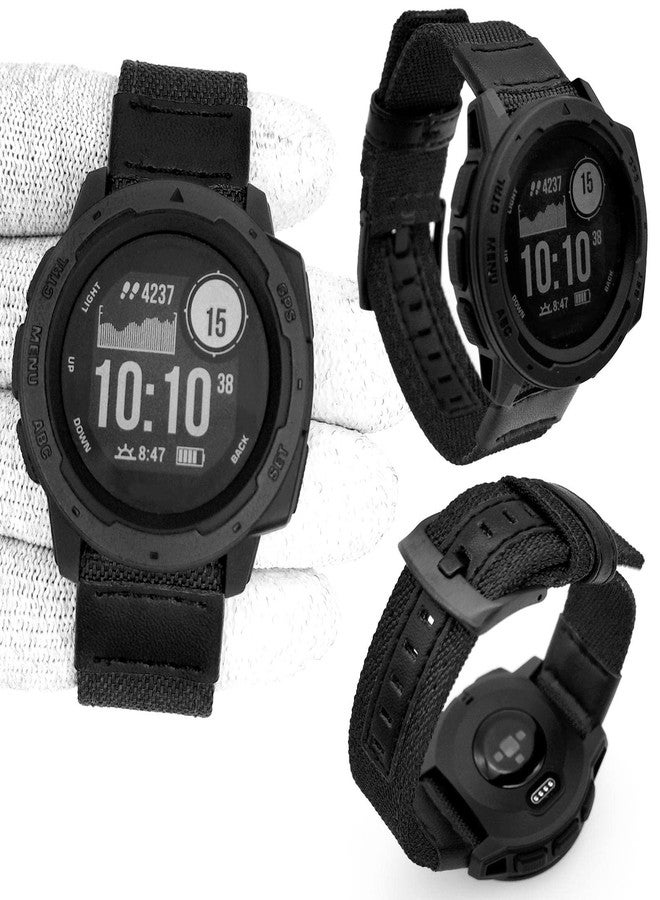 Abanen 22mm Nylon Military Style Watch Bands for Garmin Instinct 3 45mm/ 2 Solar, Woven Fabric Durable Wristband Strap for Instinct E 45mm/ Tactical/Tide/Esports (Black) - Image 3