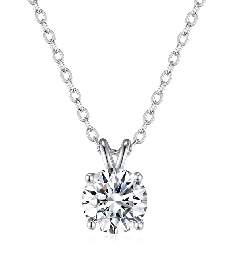 SecreTalk 1-5CT Moissanite Pendant Necklace for Women, 4-Prong 925 Sterling Silver D Color Necklace with Certificate of Authenticity (2CT, White Gold Plated Silver) - Image 1