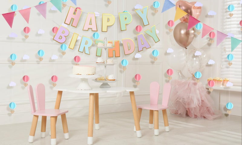ZoZac Pre-Strung Happy Birthday Banner and Decorations - Girls Toddler Birthday Decorations - 3D Garland with Pennant Banner Flags Pastel - Image 2