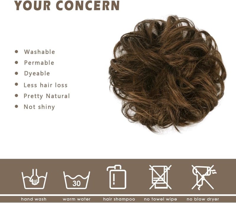 BARSDAR 100% Real Hair Bun, Light Brown Hair Bun for Women, Real Hair Bun Hairpieces for Women, Natural Hair Bun Hair Scrunchie, Updo Tousled Chignons Hair Extensions, Daily - Light Brown Mixed - Image 5