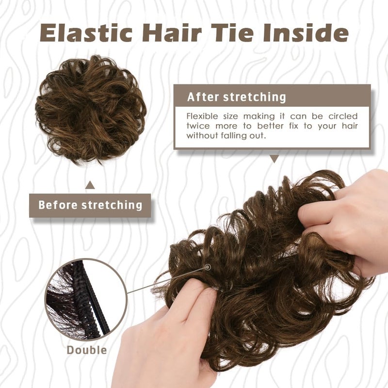 BARSDAR 100% Real Hair Bun, Light Brown Hair Bun for Women, Real Hair Bun Hairpieces for Women, Natural Hair Bun Hair Scrunchie, Updo Tousled Chignons Hair Extensions, Daily - Light Brown Mixed - Image 3