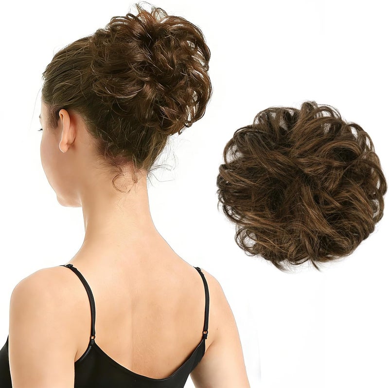BARSDAR 100% Real Hair Bun, Light Brown Hair Bun for Women, Real Hair Bun Hairpieces for Women, Natural Hair Bun Hair Scrunchie, Updo Tousled Chignons Hair Extensions, Daily - Light Brown Mixed - Image 1