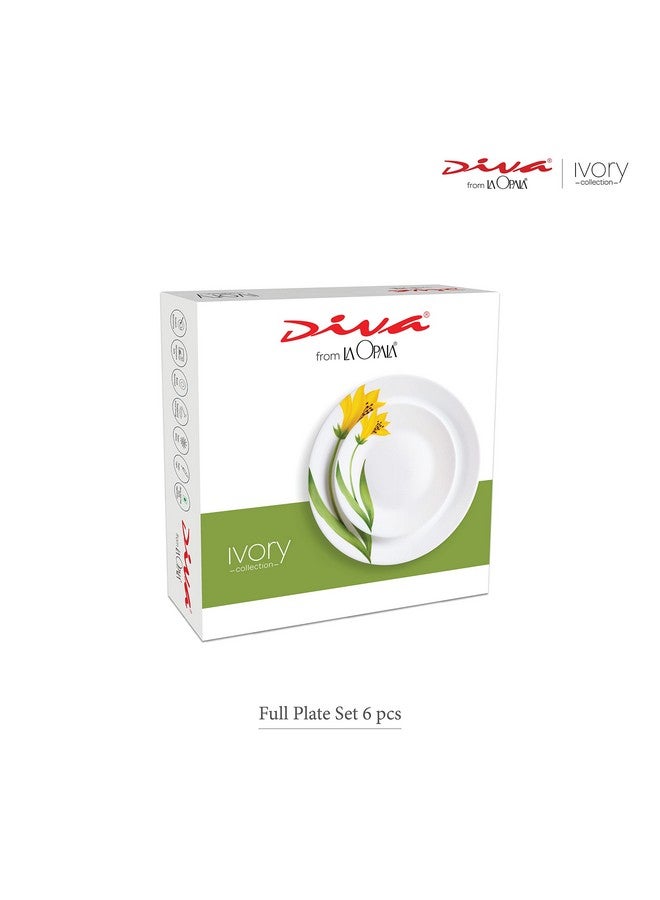 La Opala Diva, Ivory Collection, Opal Glass Full Plate Set 11" 6 pcs, Grace Blue, White, Standard - Image 4