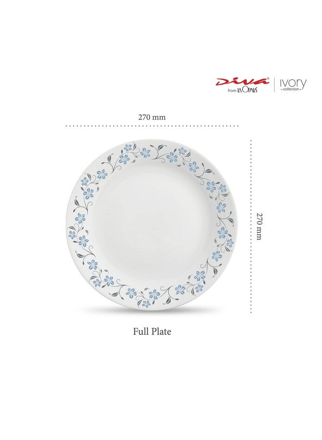 La Opala Diva, Ivory Collection, Opal Glass Full Plate Set 11" 6 pcs, Grace Blue, White, Standard - Image 2