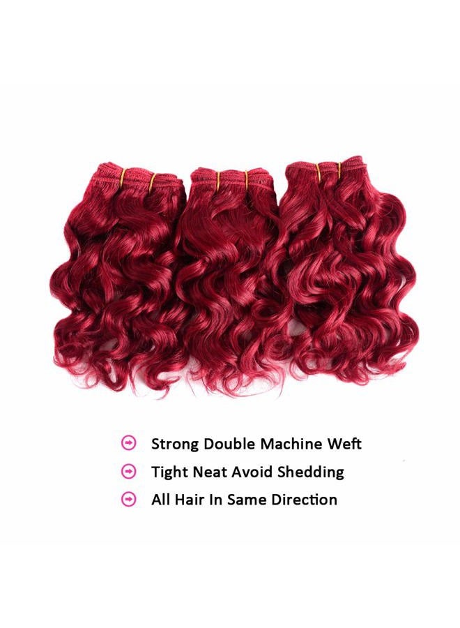VIOLET Hair Short Curly Human Hair Bundles with Closure 100% Brazilian Curly Hair Weave Full Head Wavy Bundles 8 inch Burgundy Human Hair Extension - Image 3