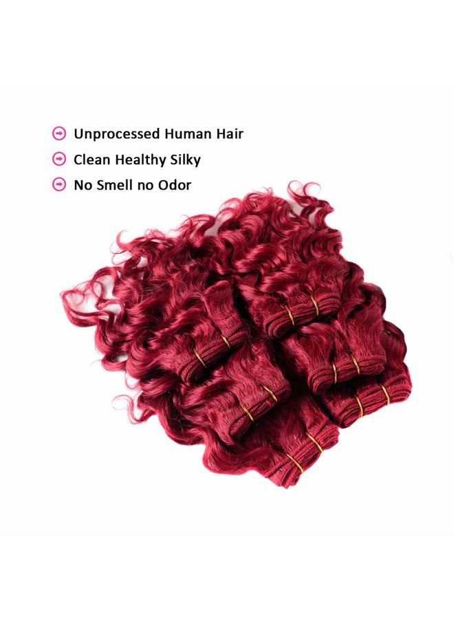 VIOLET Hair Short Curly Human Hair Bundles with Closure 100% Brazilian Curly Hair Weave Full Head Wavy Bundles 8 inch Burgundy Human Hair Extension - Image 2