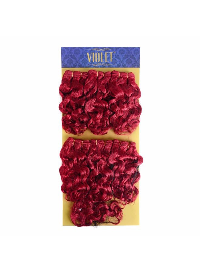 VIOLET Hair Short Curly Human Hair Bundles with Closure 100% Brazilian Curly Hair Weave Full Head Wavy Bundles 8 inch Burgundy Human Hair Extension - Image 4