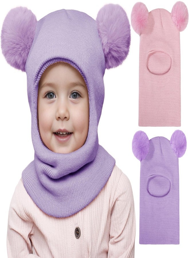 ENBAOHUI 2 Packs Toddler Girl Winter Hat Scarf Kids Winter Hat Boys Girls Beanies Knit Warm Balaclava Purple&Pink - Image 1