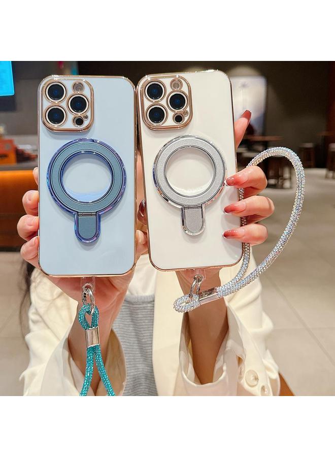 S-TOP Case For iPhone 13 Pro Solid Color Electroplated Metal Holder Phone Case with Lanyard - Image 3