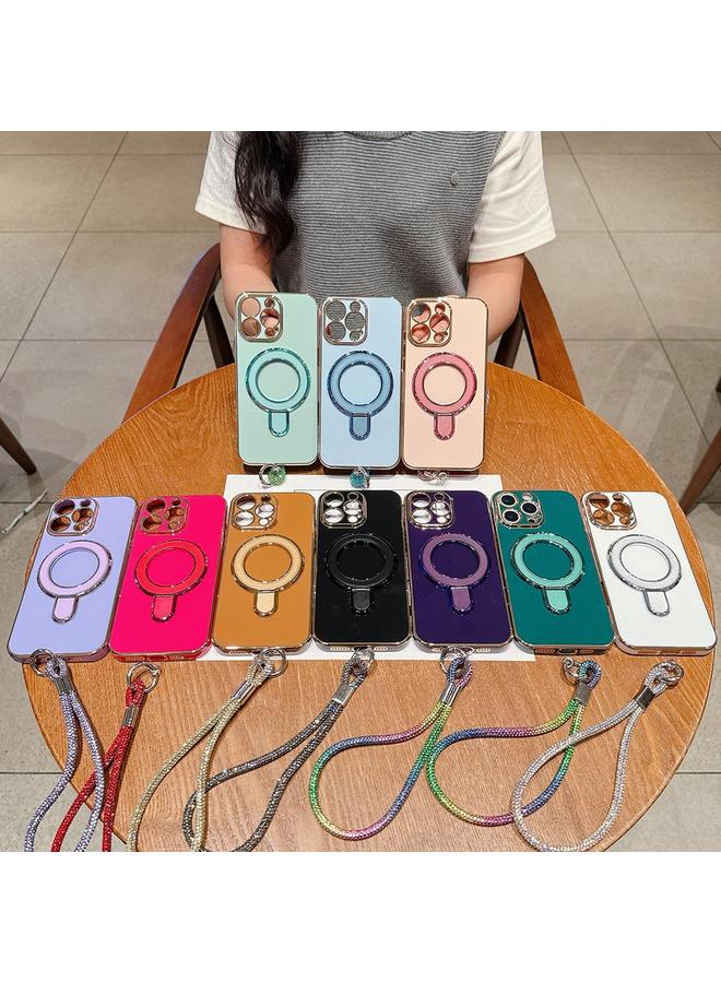 S-TOP Case For iPhone 13 Pro Solid Color Electroplated Metal Holder Phone Case with Lanyard - Image 2