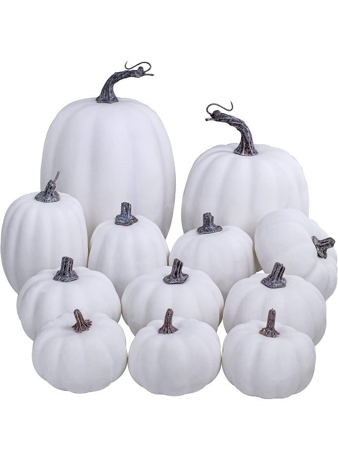 Winlyn Winlyn Artificial White Pumpkins Bulk Faux Harvest Pumpkins for Fall Wedding Thanksgiving Halloween Seasonal Holiday Tabletop Decoration Centerpiece 12 Pcs Assorted Sizes  - Image 1