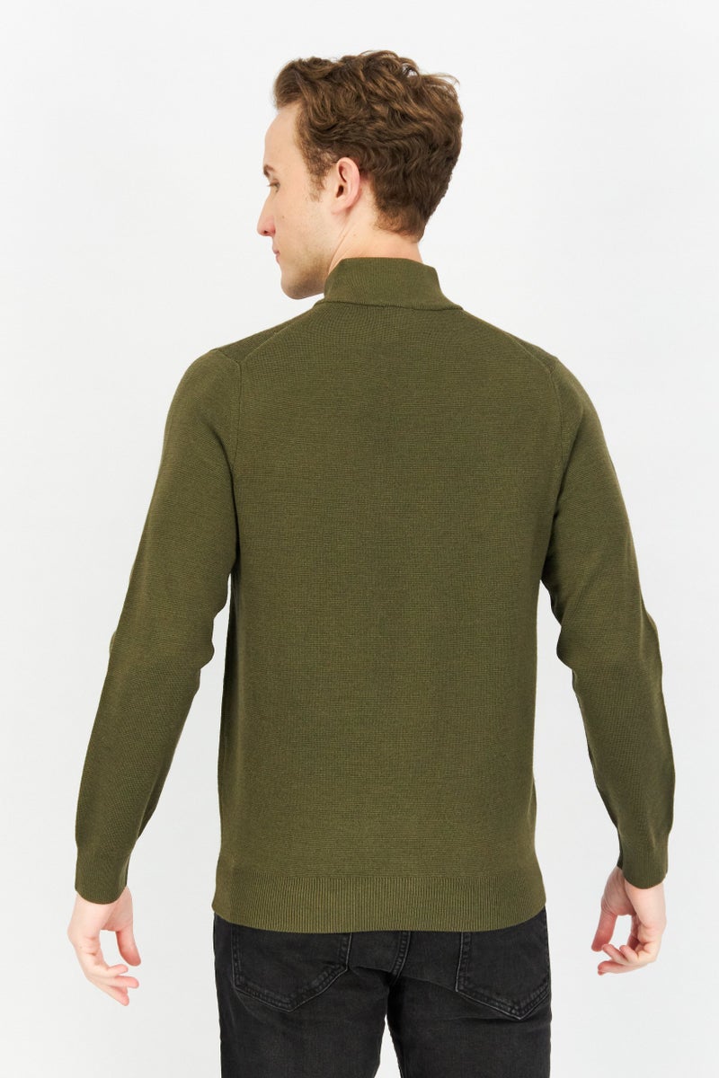 Celio Men High Neck Long Sleeve Knitted Cardigan, Green  - Image 4