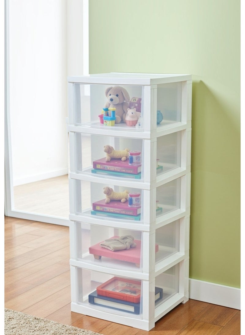 كونسيبت هوم أدراج تخزين بلاستيك 5 ادوار تخزين متعددة الاستخدامات, عالي الجودة,  حجم كبير 42×34×84 سم شفاف/أبيض - Image 2