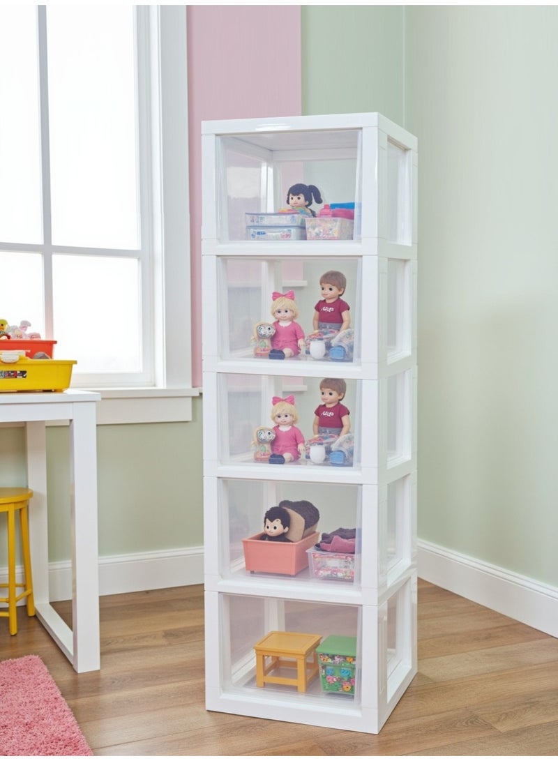 كونسيبت هوم أدراج تخزين بلاستيك 5 ادوار تخزين متعددة الاستخدامات, عالي الجودة,  حجم كبير 42×34×84 سم شفاف/أبيض - Image 3