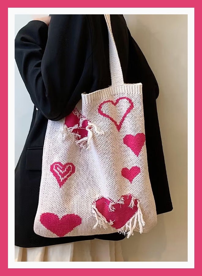 Canway Women's Shoulder Bag Knitted Bag Cute Simple Tote Bag Commuter Bag Large Capacity - Image 1