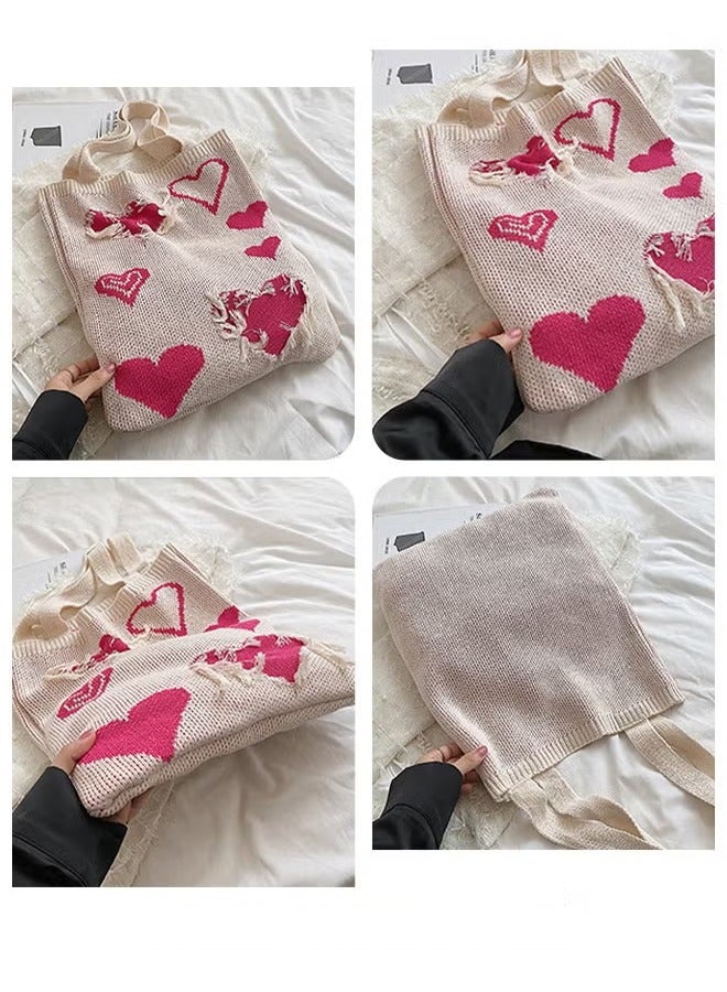 Canway Women's Shoulder Bag Knitted Bag Cute Simple Tote Bag Commuter Bag Large Capacity - Image 3