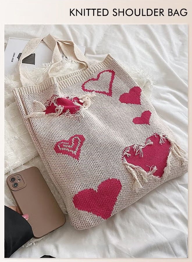 Canway Women's Shoulder Bag Knitted Bag Cute Simple Tote Bag Commuter Bag Large Capacity - Image 4