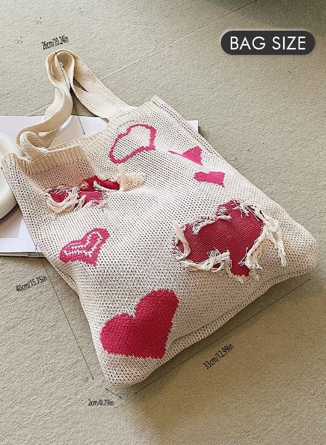 Canway Women's Shoulder Bag Knitted Bag Cute Simple Tote Bag Commuter Bag Large Capacity - Image 5