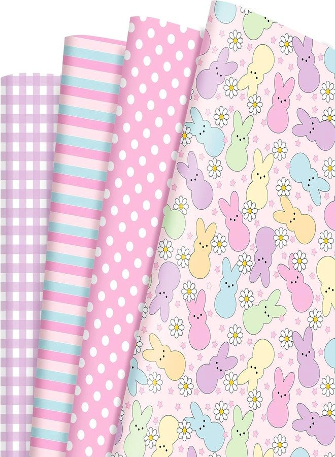 Fabllewavi 12 Sheets Easter Peeps Bunny Wrapping Paper - Not Roll - 19.7 x 27.6 Inch Pastel Retro Rabbit Daisy Patterns Gift Wrap Paper for Spring Easter Baby Shower Party Supplies, 4 Styles - Image 1