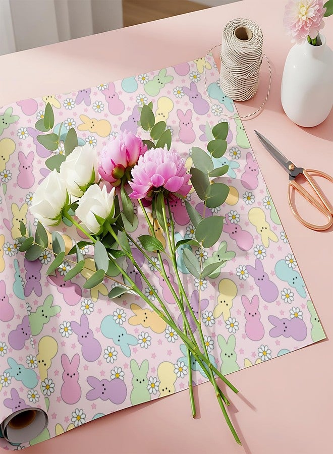 Fabllewavi 12 Sheets Easter Peeps Bunny Wrapping Paper - Not Roll - 19.7 x 27.6 Inch Pastel Retro Rabbit Daisy Patterns Gift Wrap Paper for Spring Easter Baby Shower Party Supplies, 4 Styles - Image 3
