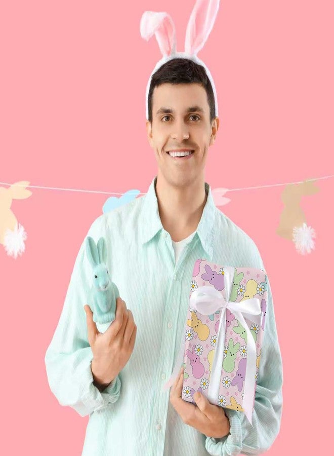 Fabllewavi 12 Sheets Easter Peeps Bunny Wrapping Paper - Not Roll - 19.7 x 27.6 Inch Pastel Retro Rabbit Daisy Patterns Gift Wrap Paper for Spring Easter Baby Shower Party Supplies, 4 Styles - Image 4