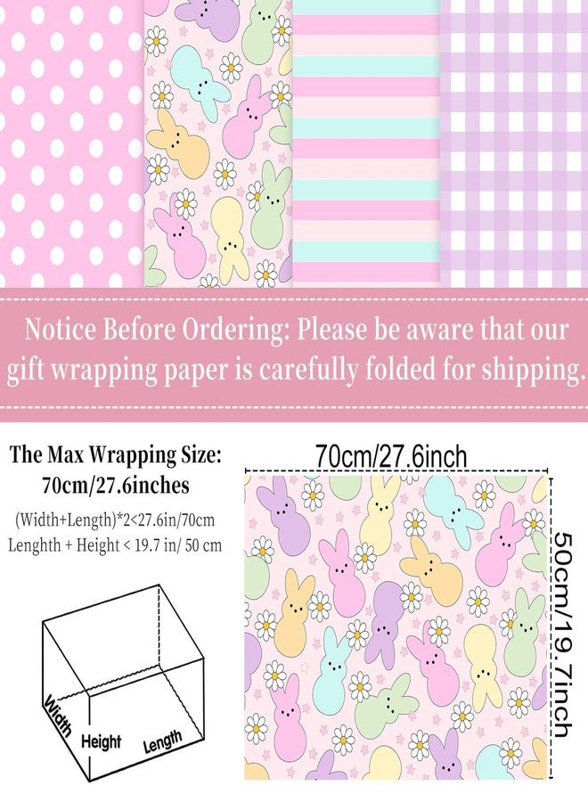 Fabllewavi 12 Sheets Easter Peeps Bunny Wrapping Paper - Not Roll - 19.7 x 27.6 Inch Pastel Retro Rabbit Daisy Patterns Gift Wrap Paper for Spring Easter Baby Shower Party Supplies, 4 Styles - Image 2